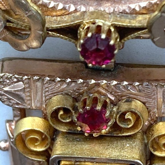 Antique Victorian Rose & Yellow Gold Filled Tiger Eye Cameo Mesh Necklace - Picture 10 of 14